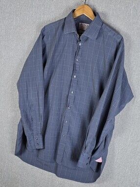 Thomas PINK Superfine Two Fold Dress Shirt Bluish Gray Mens Sz 17-36